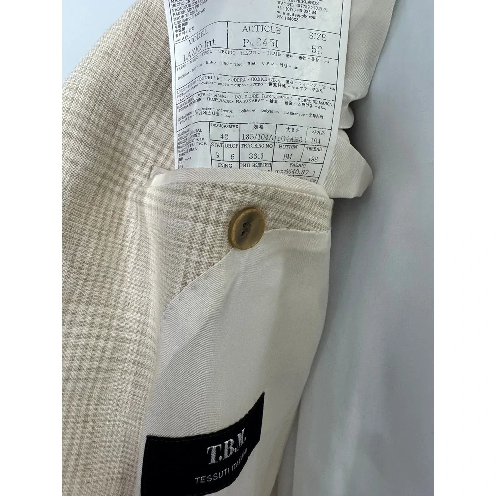 Suitsupply Men Tan Lazio Pure Linen Glen Check Sport Coat Blazer 42R